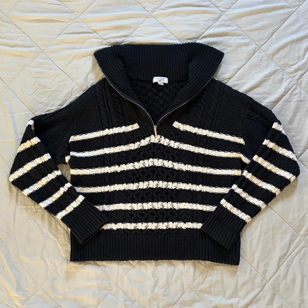 La Ligne x Target Black and White Striped Cowl Neck Sweater